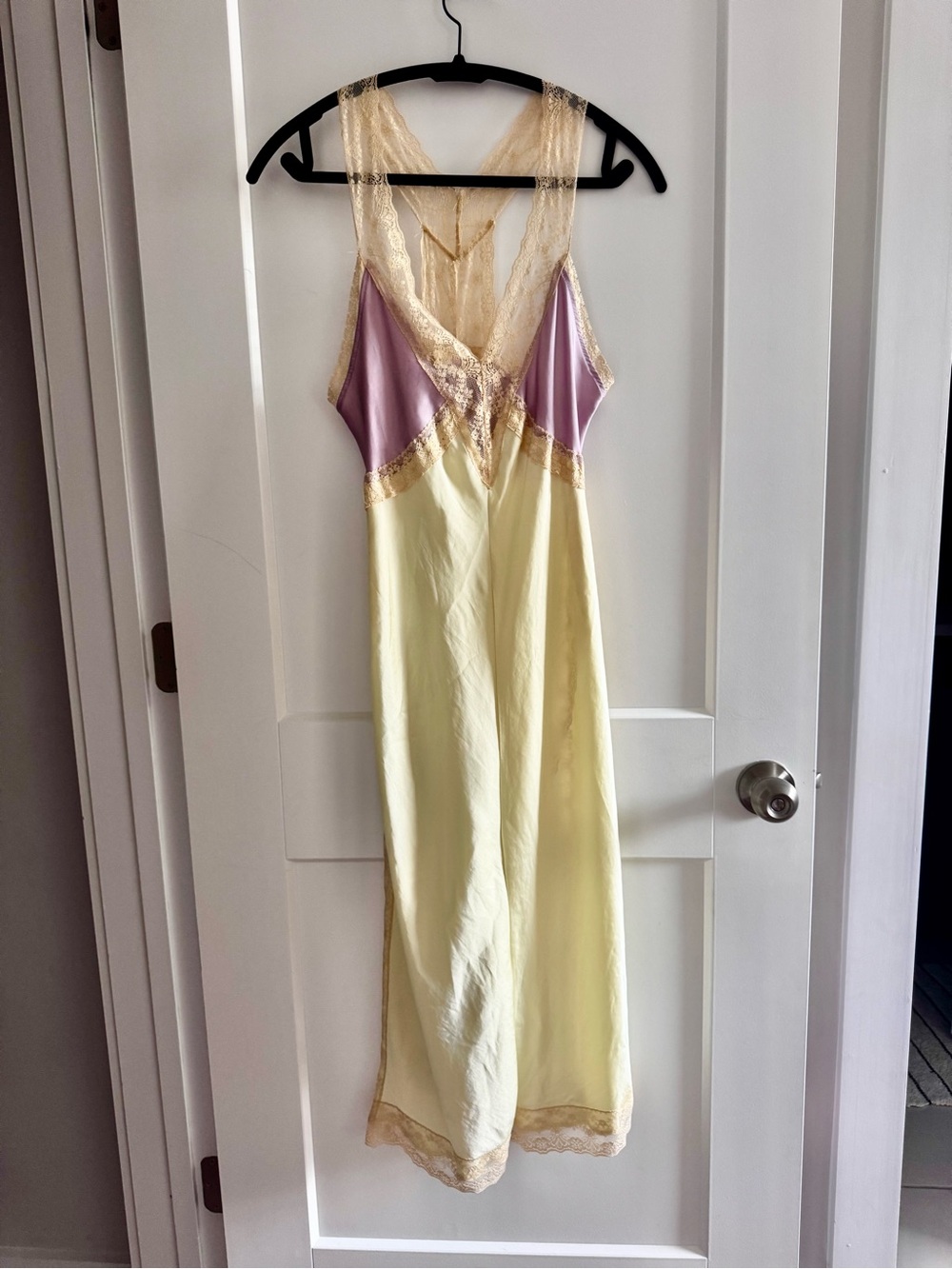 Free People Lace-Trim Satin Slip Dress Lavender and Yellow size XS
